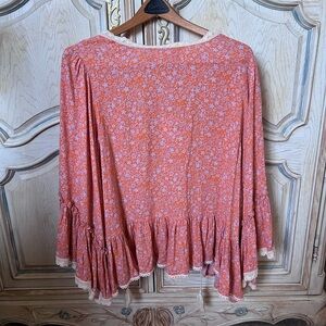 Chelsea And Violet Plus (Size LG) RAYON Boho Floral LACE Tassle Top